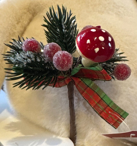 Floral Picks w/ Bow, Pine, Berries, & Mushroom Greenery