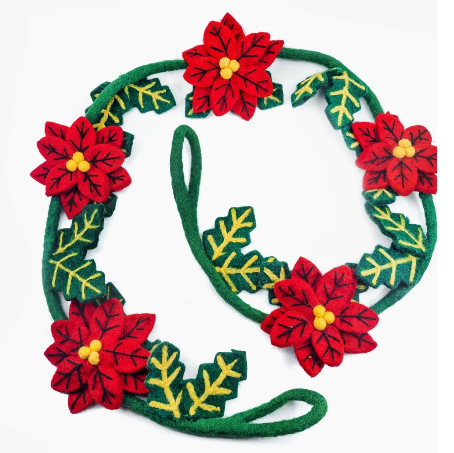 Christmas Flower Poinsettia & Holly Wool Felt Garland