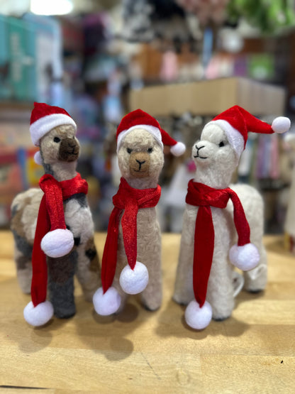 8” Felted Alpaca Christmas Plush