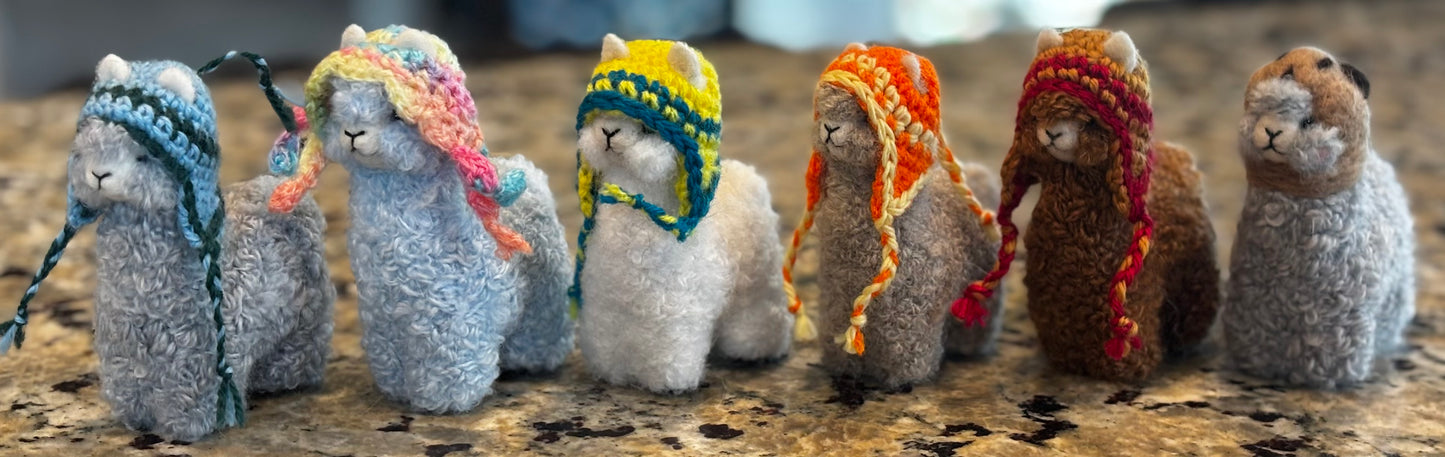 3.5” Needle Felted Alpaca Plush w/ Alpaca Hat