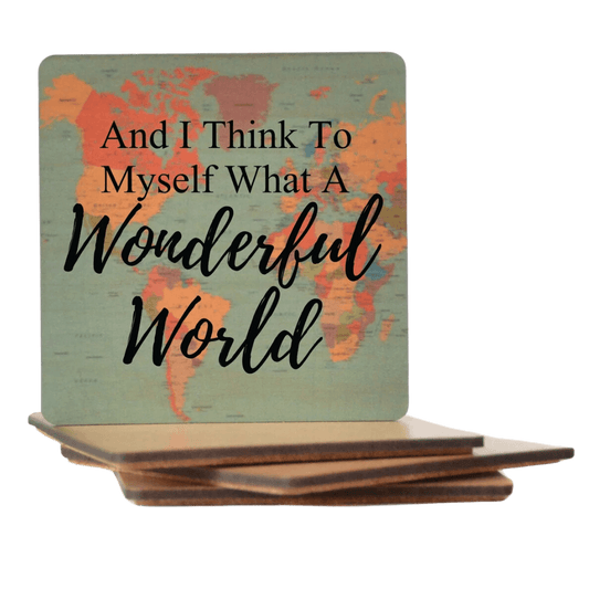 What A Wonderful World Vintage Map Wood Coaster