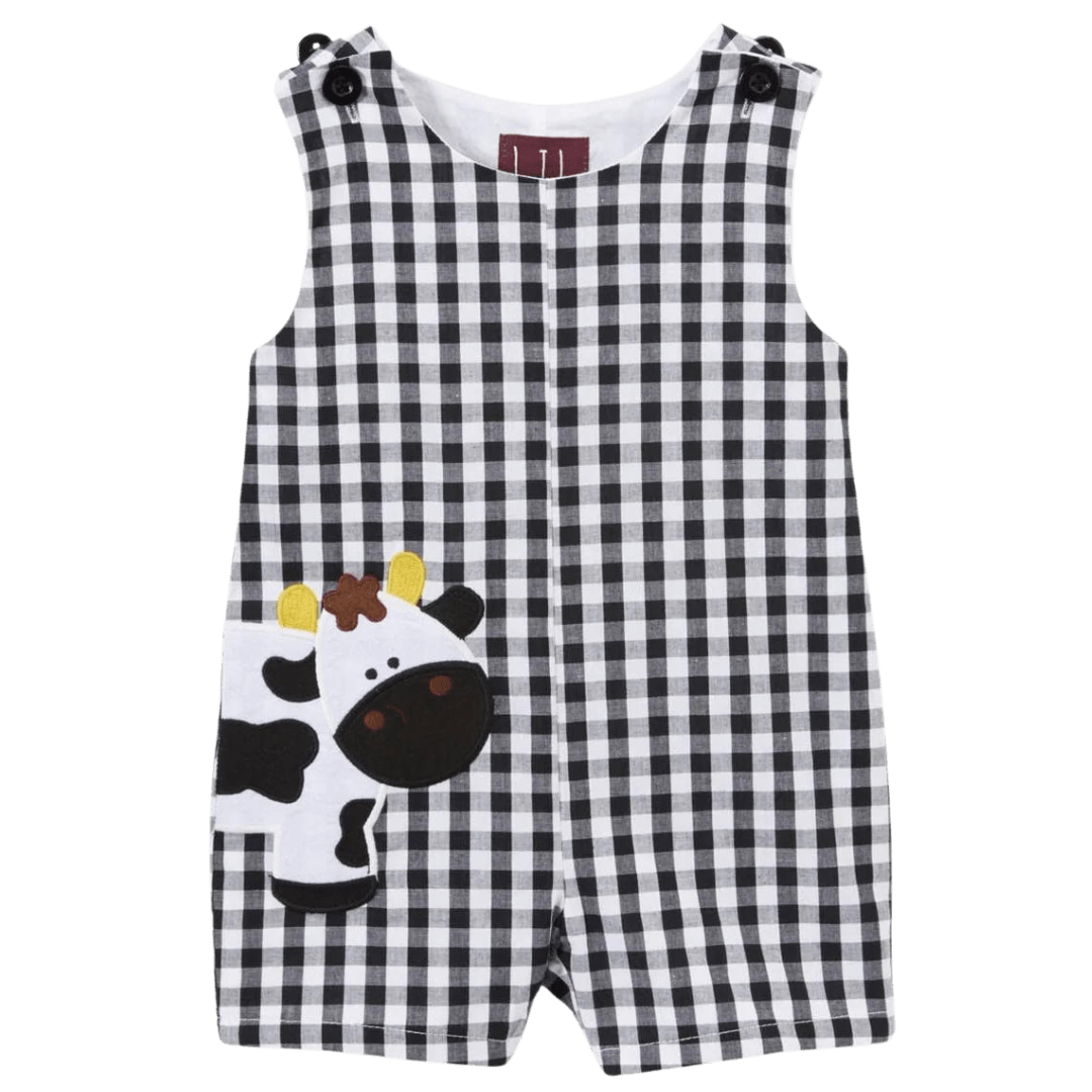 Black and white gingham shortails with cow on front-Winchester Creek Farm