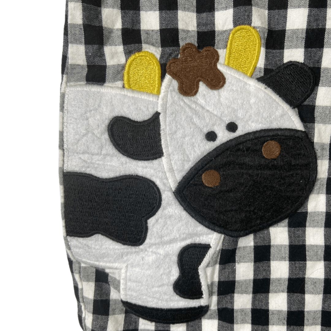 Black and white gingham shortails with cow on front-Winchester Creek Farm