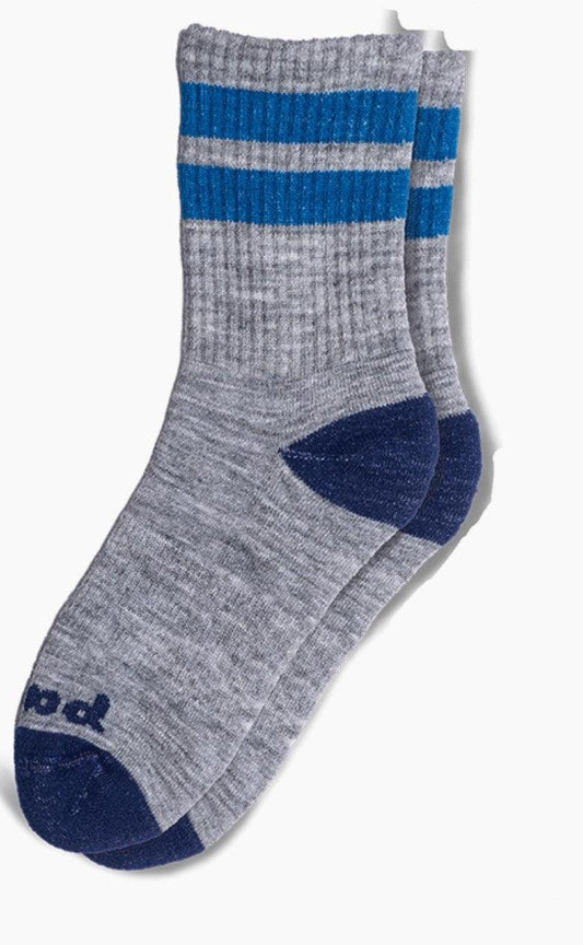 Kid’s Grey & Blue Striped Crew Socks