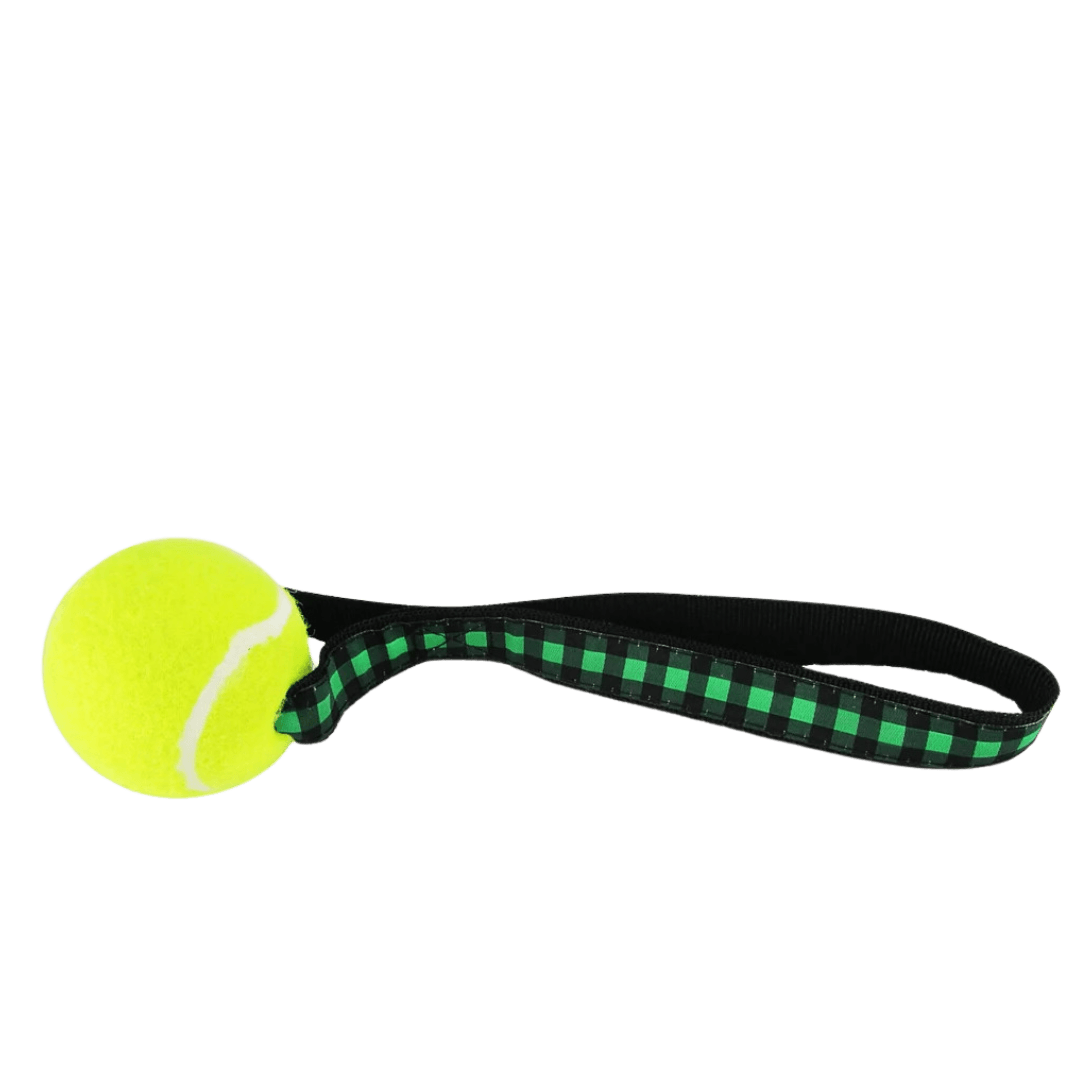 Green plaid tennis ball throw-Winchester Creek Farm