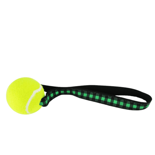 Green plaid tennis ball throw-Winchester Creek Farm