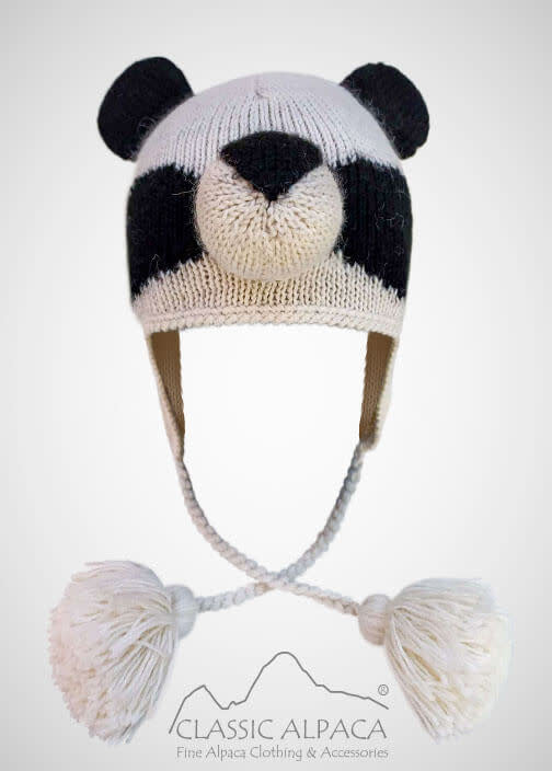 Alpaca Kids - Panda Alpaca Hat wit Ear Flaps Natural/Black