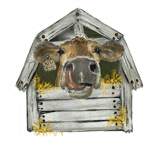 Cow in Barn Vinyl Sticker