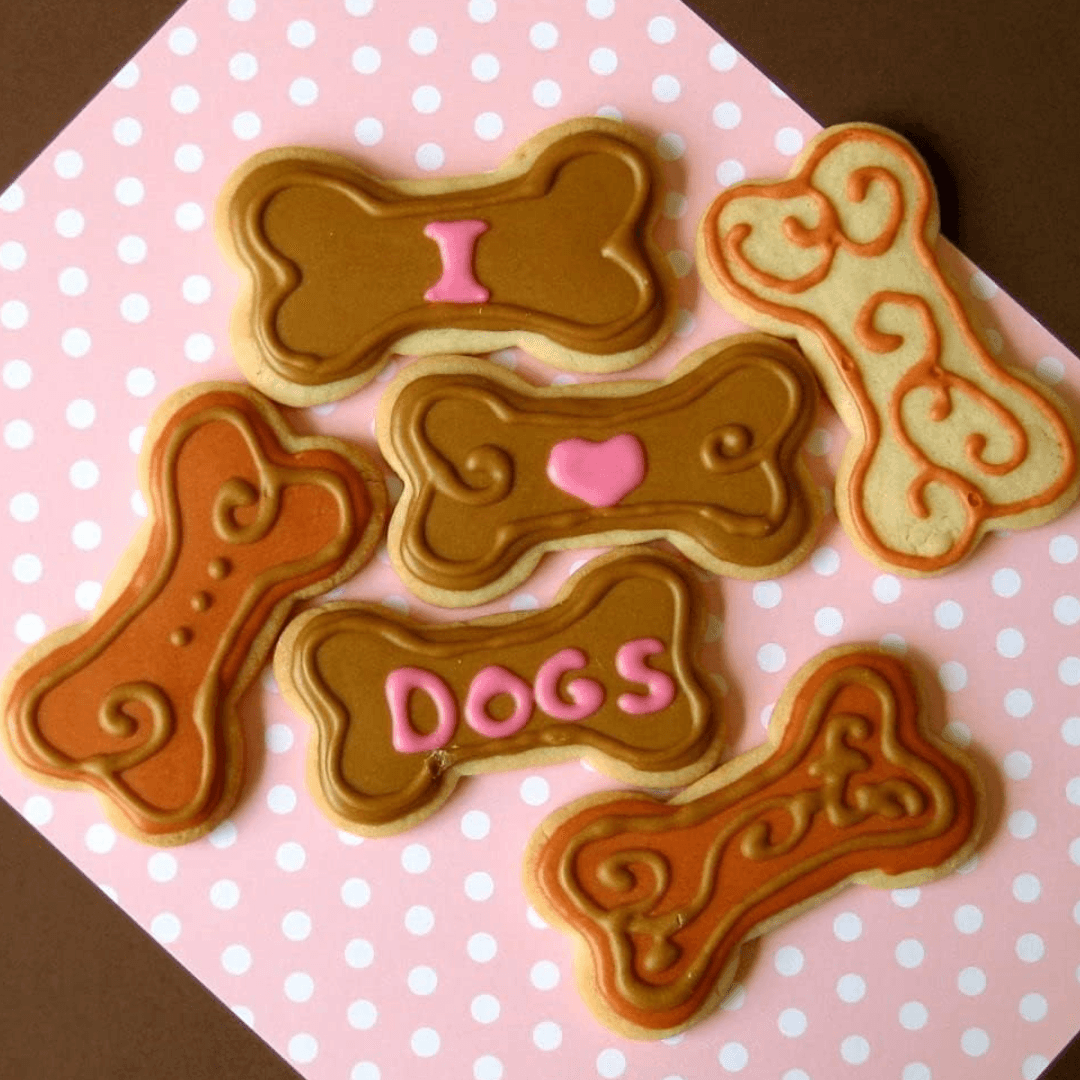 Dog bone shaped iced and decorated cookies-Winchester Creek Farm