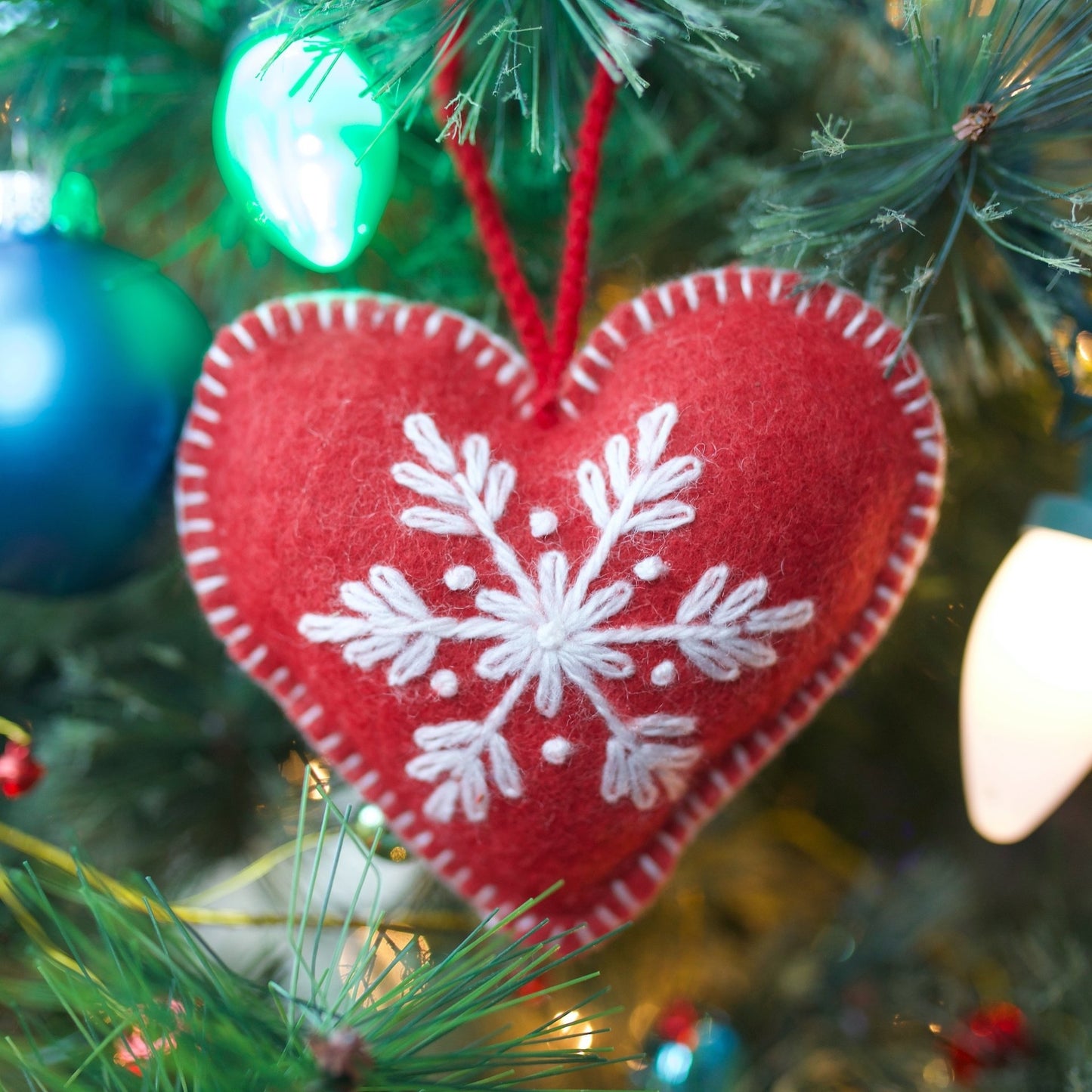 Red Embroidered Heart Wool Ornament