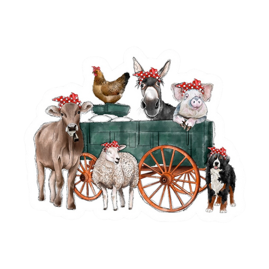 Farm Animals in Wagon Vinyl Sticker