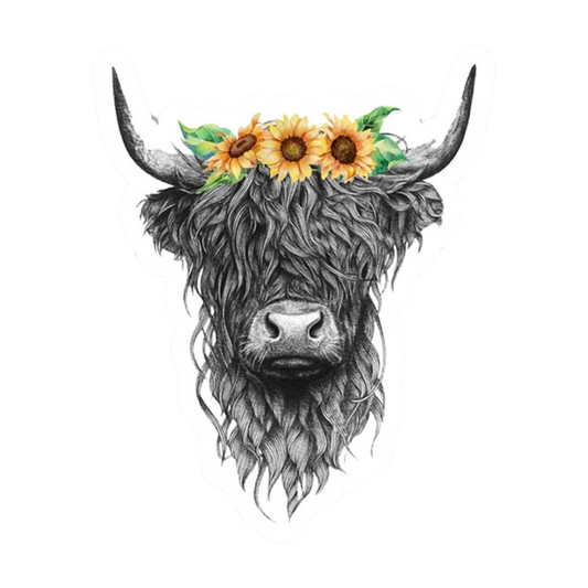 Highland Cow Vinyl Sticker Black