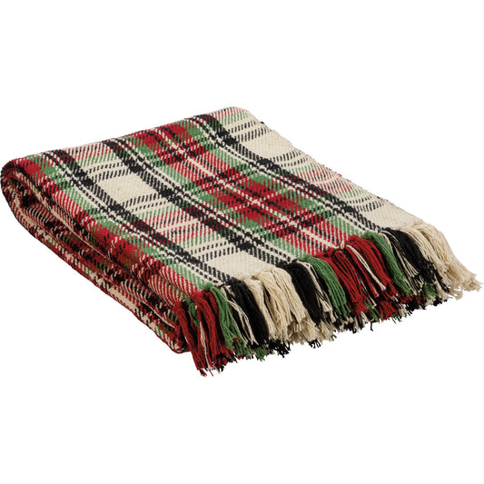 Cream Plaid Cotton Throw Blanket