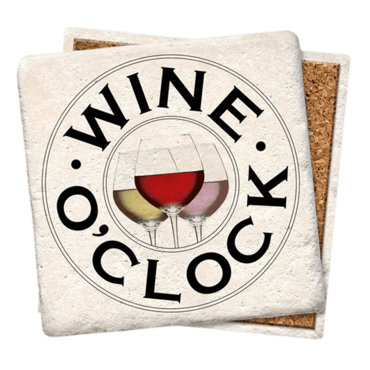 Limestone coaster wine o'clock with cork bottom-Winchester Creek Farm