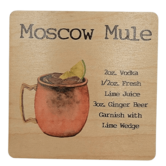 Wooden coaster with Moscow mule recipe-Winchester Creek Farm