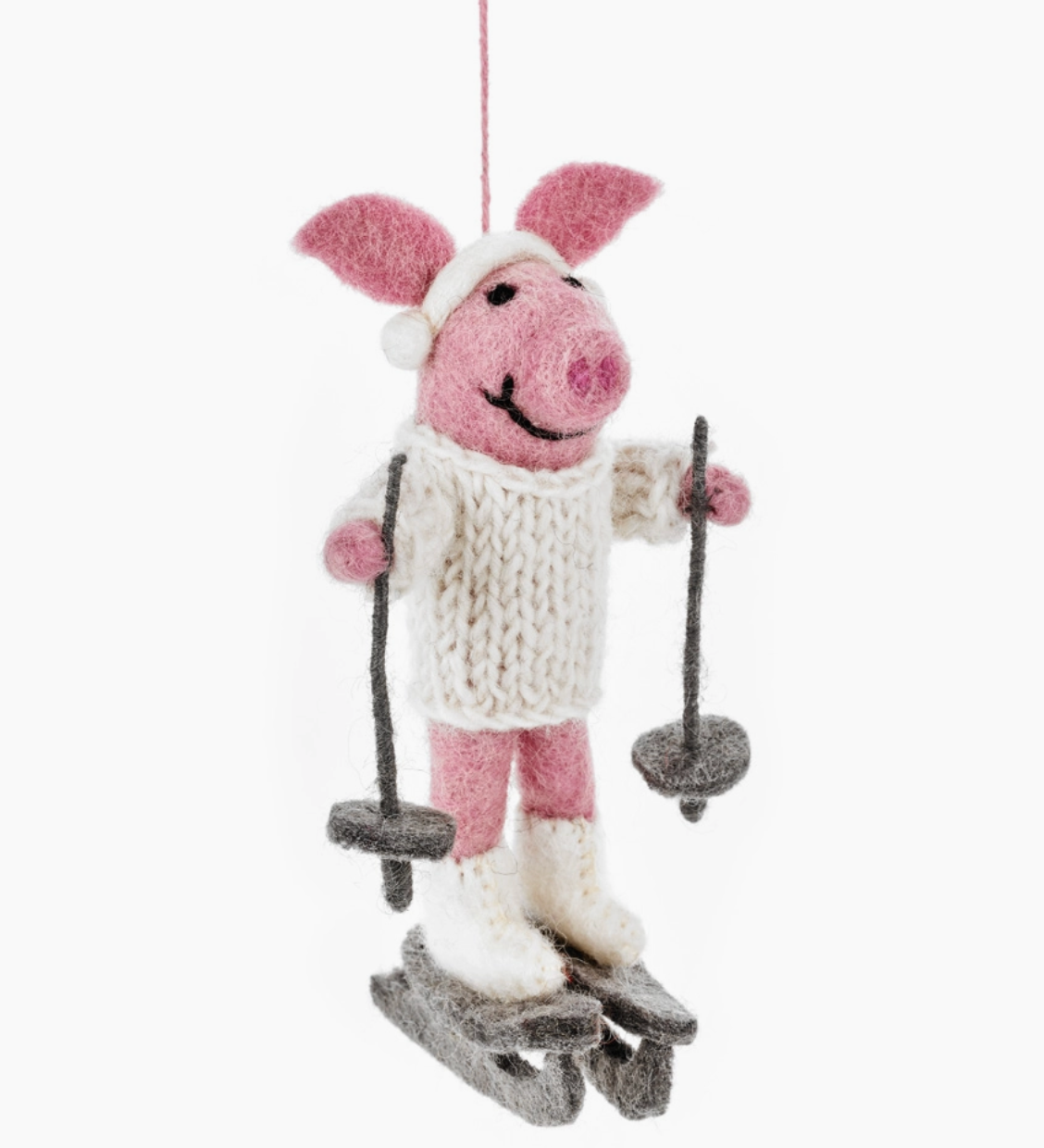 Alpine Skiing Pig Felted Ornament