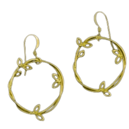 Twisted olive branch golden hoop earrings-Winchester Creek Farm