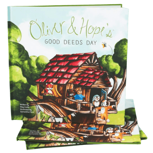 Children's hardcover book with various types of animals in a tree house-Winchester Creek Farm