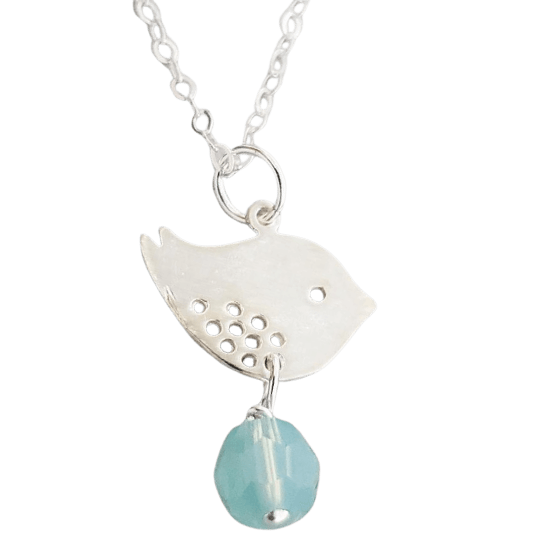 Silver necklace in the shape of bird with opal bead-Winchester Creek Farm