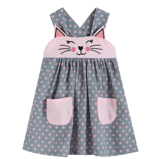 Pink and gray polka-dot kitty cat jumper dress-Winchester Creek Farm