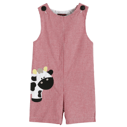 Red and white gingham shortail with black and white cow on front-Winchester Creek Farm