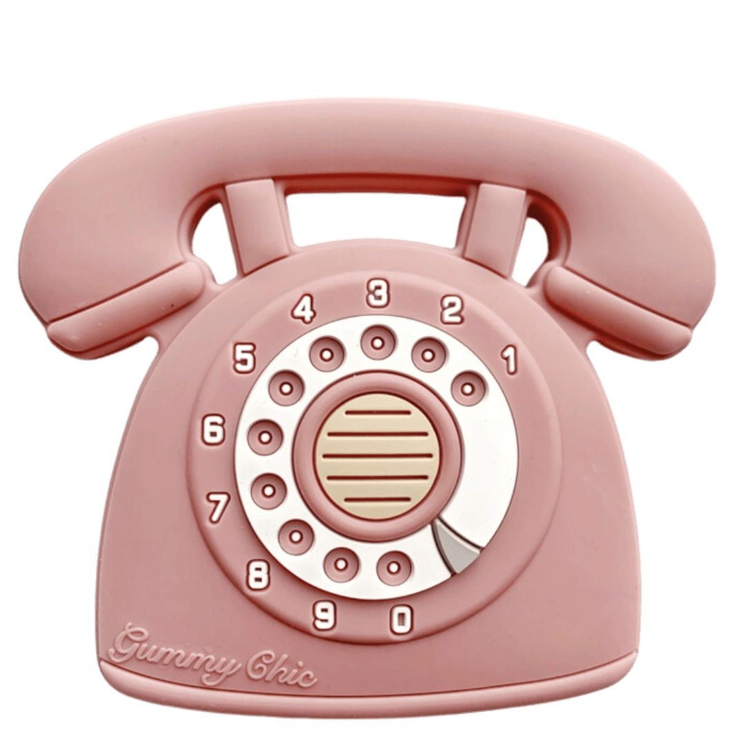 Silicone rose colored rotary phone teether-Winchester Creek Farm