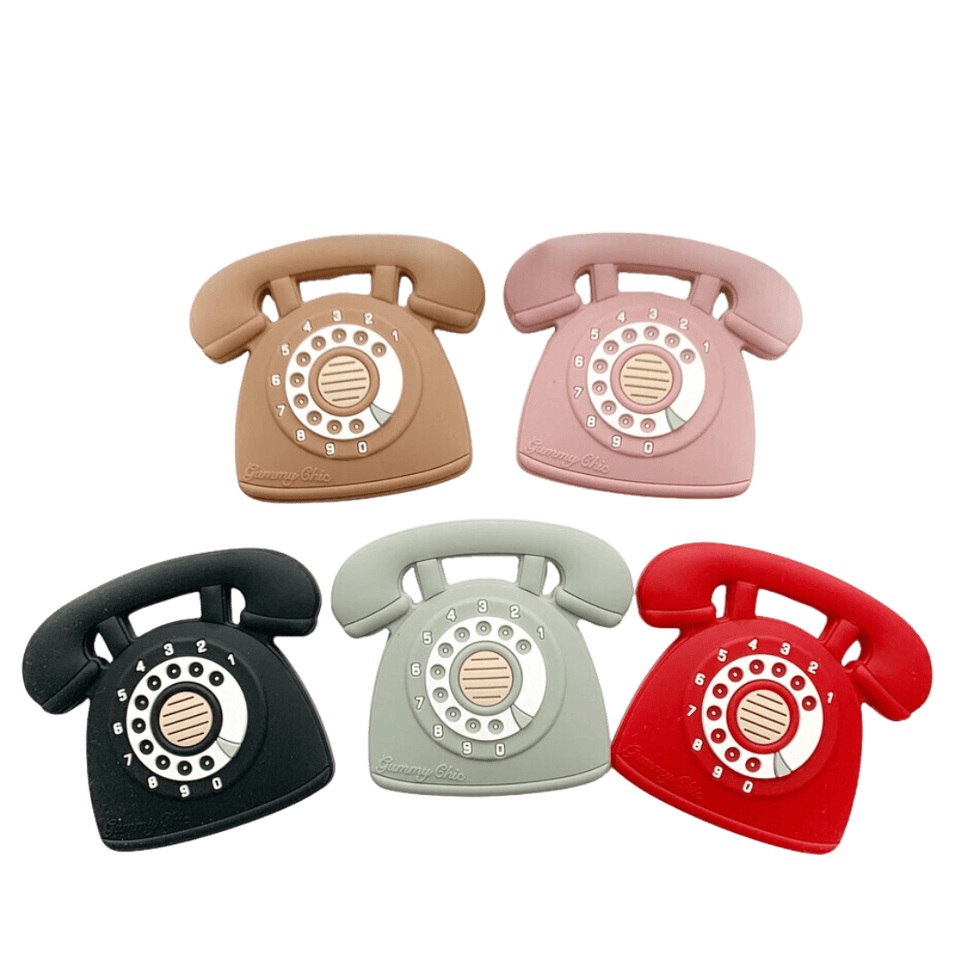 Picture of different colors of teething rotary phones-Winchester Creek Farm