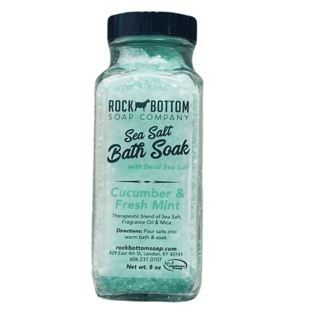 Glass bottle with green sea salt bath soak-Winchester Creek Farm