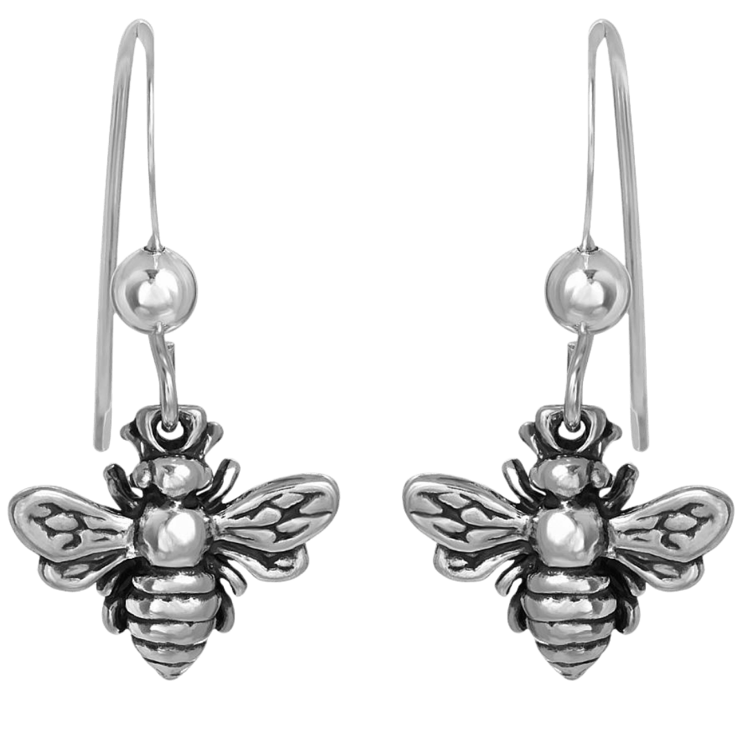 Silver earrings in the shape of honeybees- Winchester Creek Farm