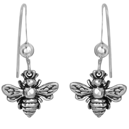 Silver earrings in the shape of honeybees- Winchester Creek Farm