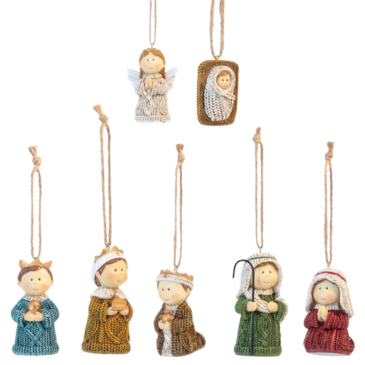 Sweater Children Nativity Ornament Set