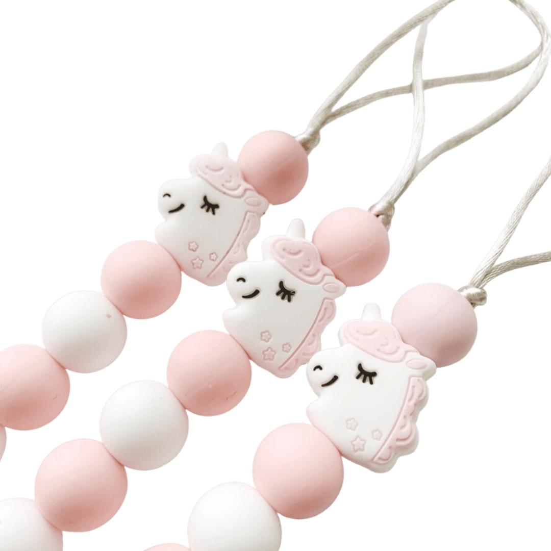 Pink and white unicorn silicone pacifier clip-Winchester Creek Farm