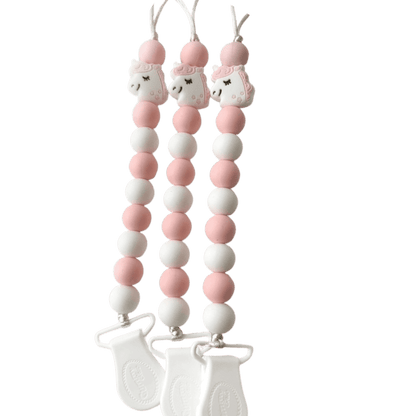 Pink and white unicorn silicone pacifier clip-Winchester Creek Farm