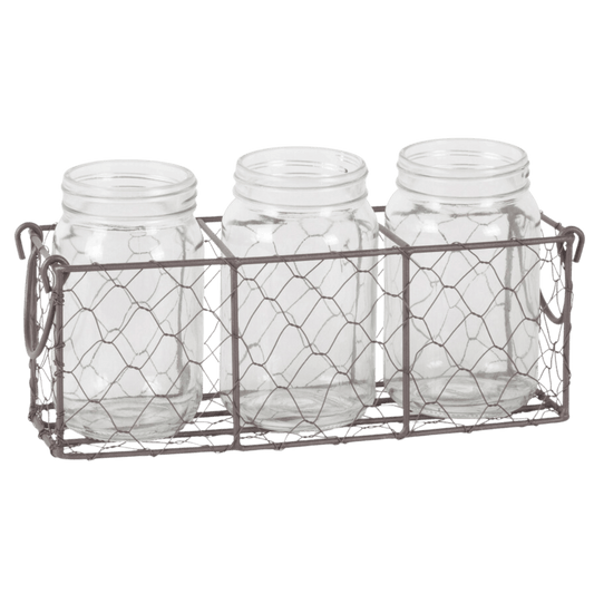 Rustic Bronze Chicken Wire Flatware Caddy with Clear Jars