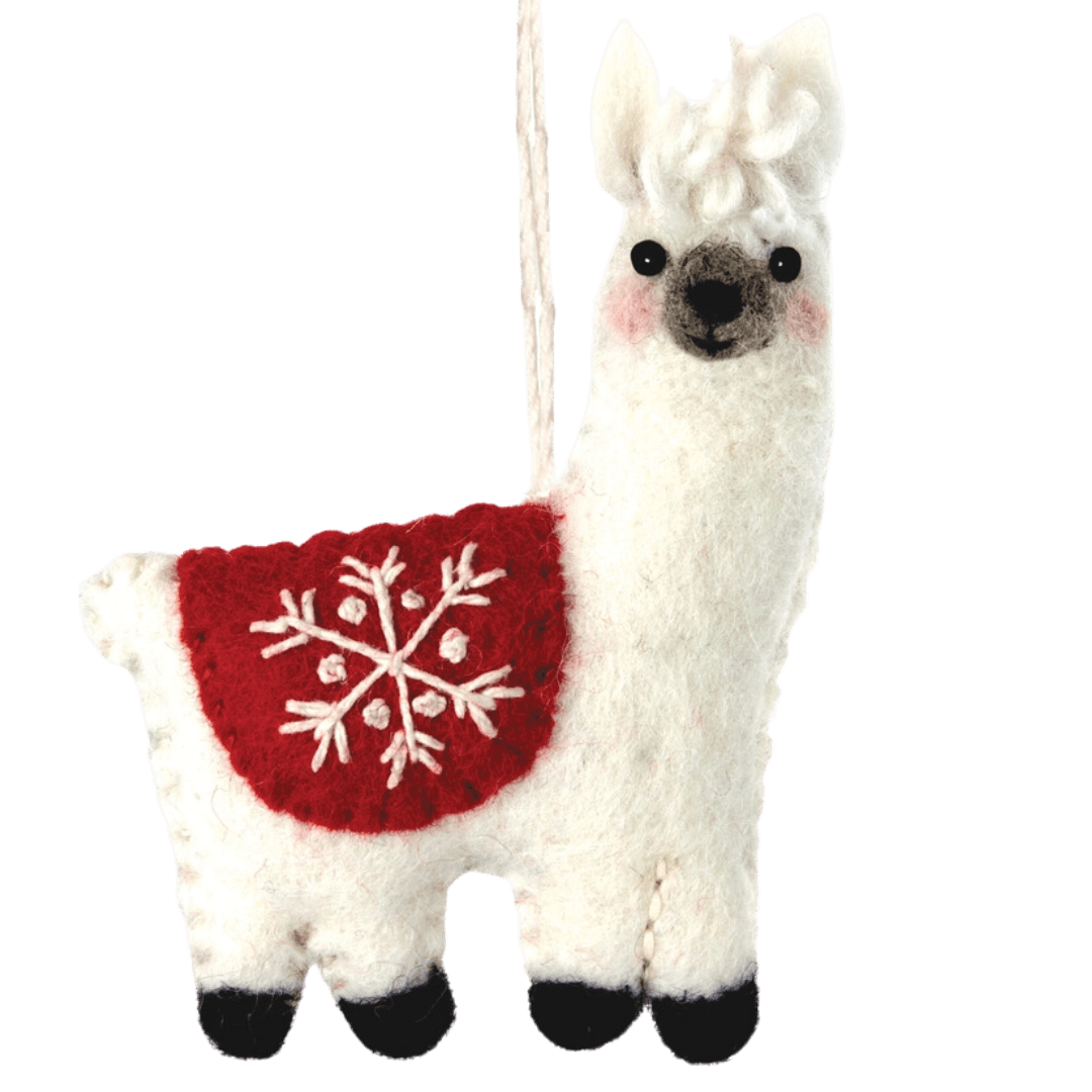 Felted Wool Snowflake Alpaca Ornament